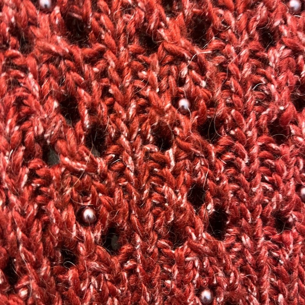 DKNY City Beaded Cable-Knit Red Sweater, Size Large - Picture 4 of 7